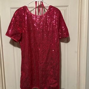 Elegant Backless Sequin Dress - Pink